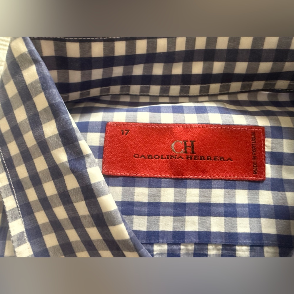 Carolina Herrera long sleeve Light purple and White Plaid Men's Shirt